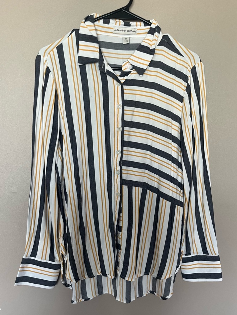 Striped Button Down Shirt - Black, White, Gold